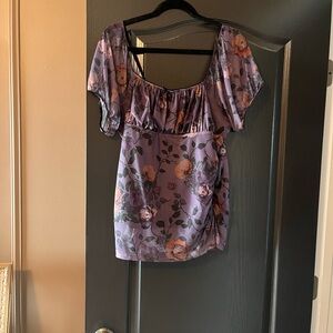 NWT Maeve Puff-Sleeve Square-Neck Printed Top